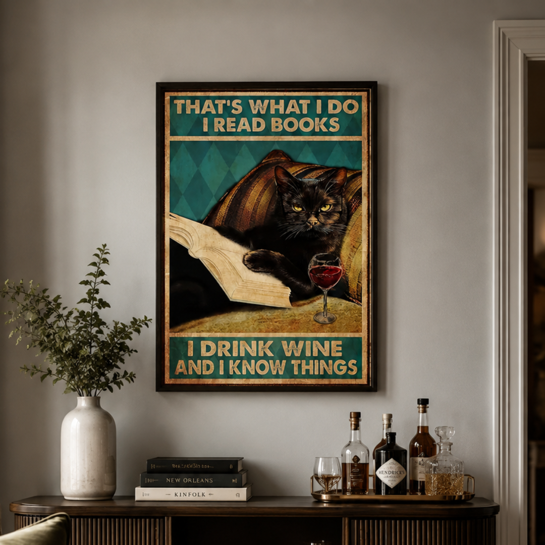 Read Books Drink Wine Know Things Cat Canvas Print