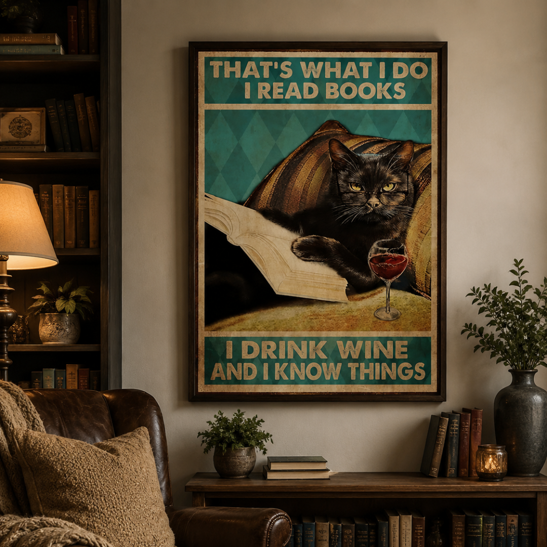 Read Books Drink Wine Know Things Cat Canvas Print