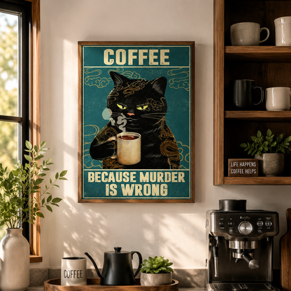 Coffee Because Murder Is Wrong Cat Canvas Print