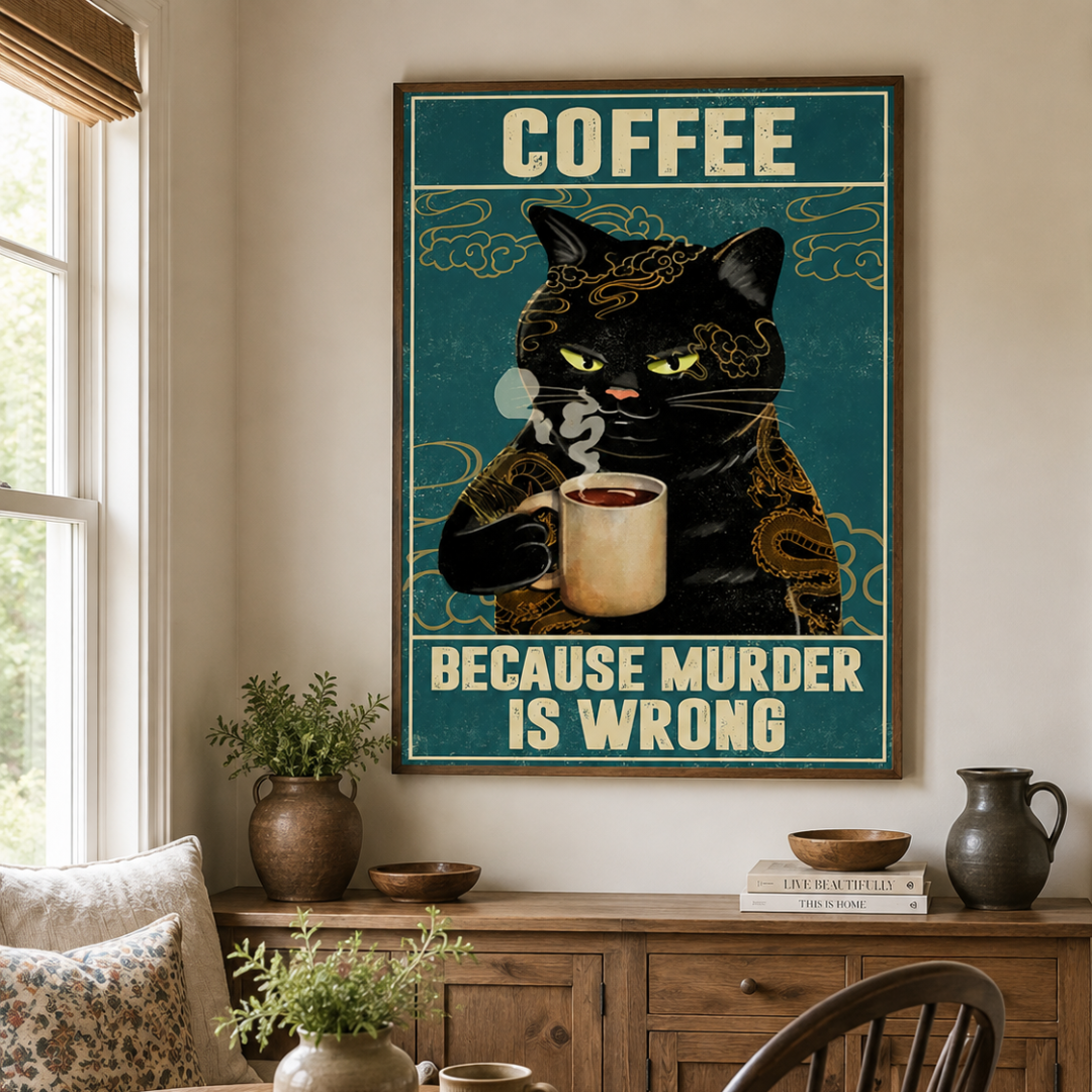 Coffee Because Murder Is Wrong Cat Canvas Print