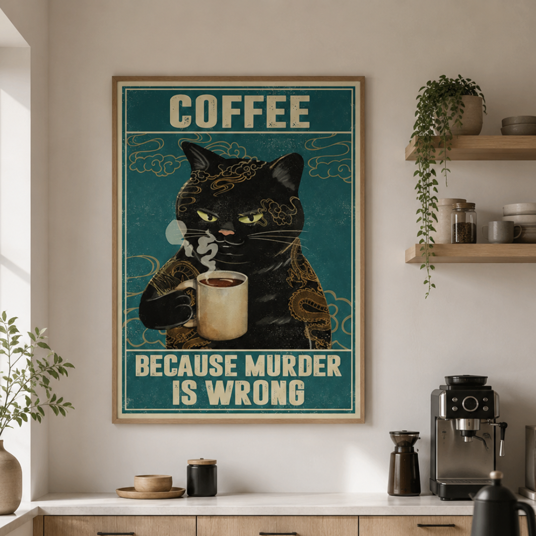 Coffee Because Murder Is Wrong Cat Canvas Print