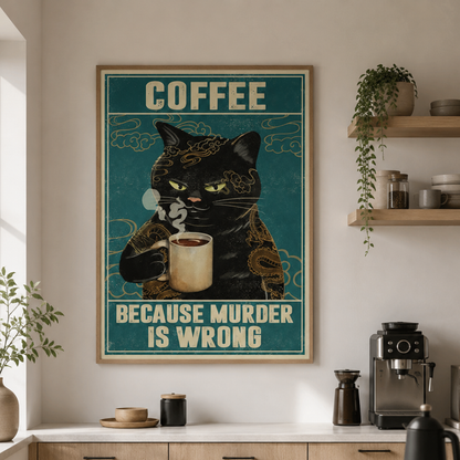 Coffee Because Murder Is Wrong Cat Canvas Print