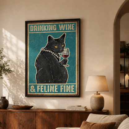 Drinking Wine Feline Fine Cat Canvas Print