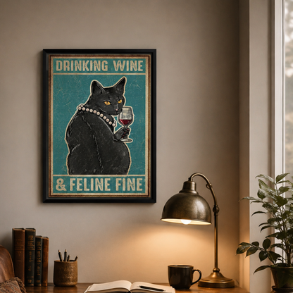 Drinking Wine Feline Fine Cat Canvas Print
