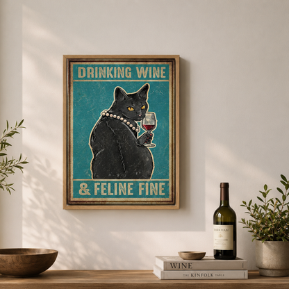 Drinking Wine Feline Fine Cat Canvas Print