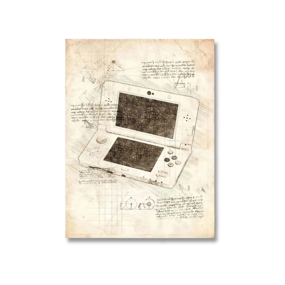 Vintage Handheld Gaming Console Blueprint Canvas Print