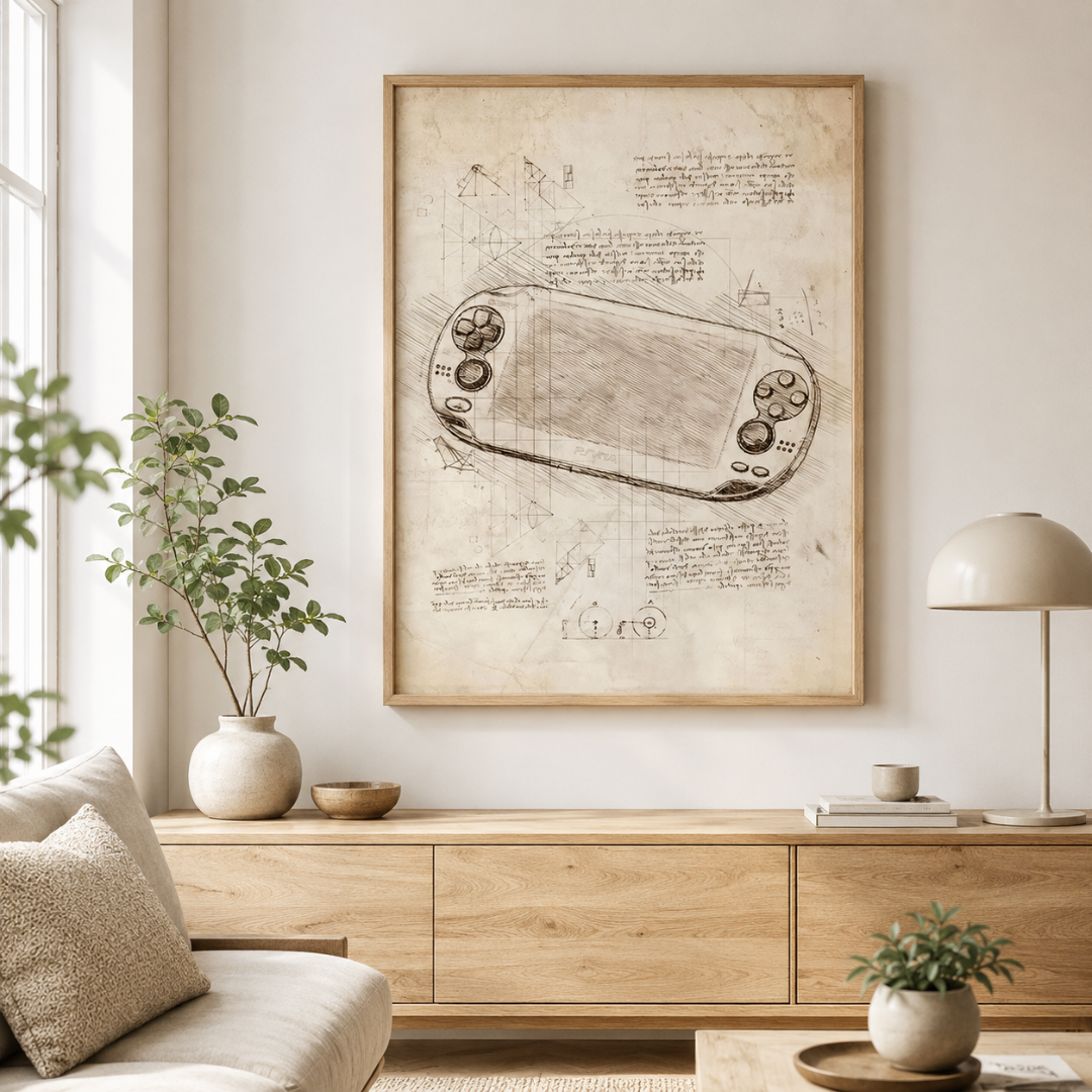 Retro Portable Gaming Console Blueprint Canvas Print