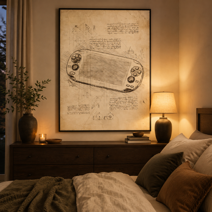 Retro Portable Gaming Console Blueprint Canvas Print