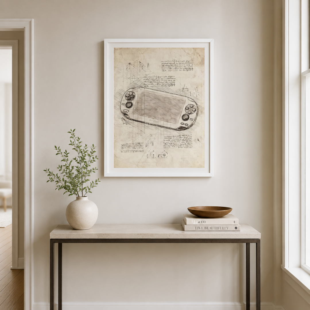 Retro Portable Gaming Console Blueprint Canvas Print