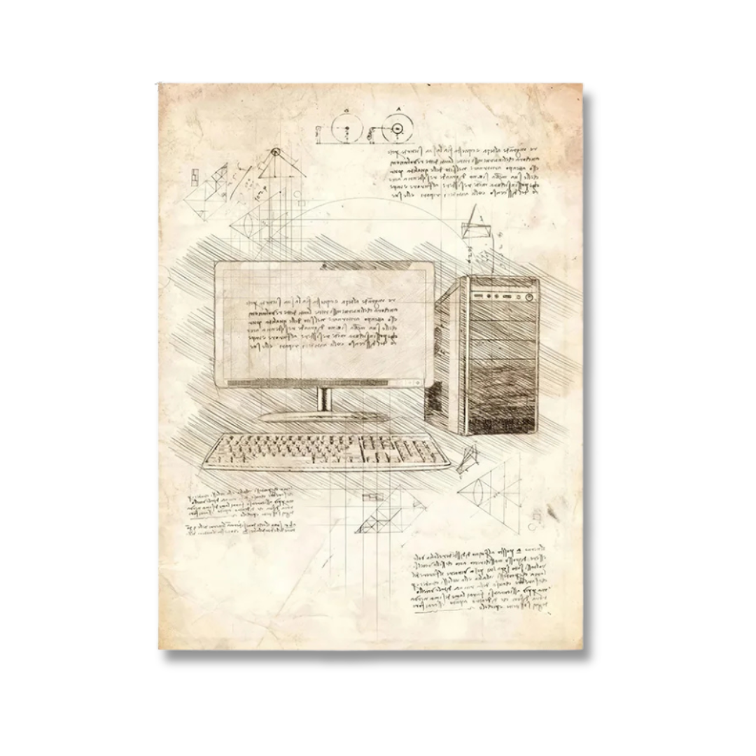 Vintage Desktop Computer Blueprint Canvas Print
