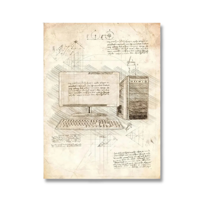Vintage Desktop Computer Blueprint Canvas Print