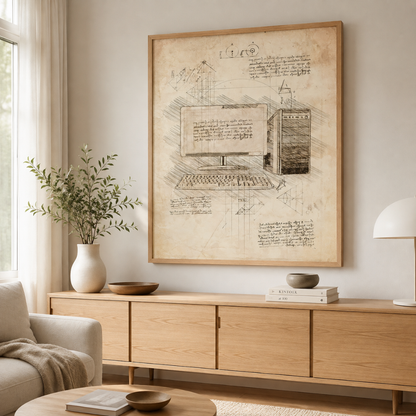 Vintage Desktop Computer Blueprint Canvas Print
