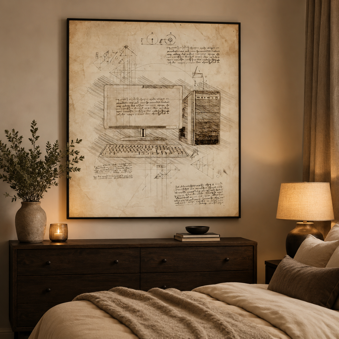 Vintage Desktop Computer Blueprint Canvas Print