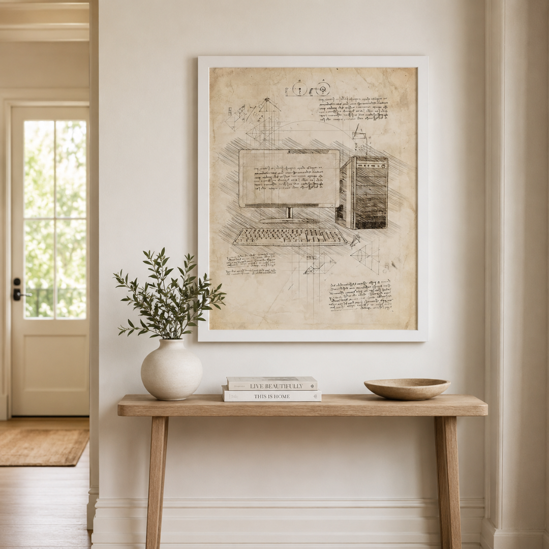 Vintage Desktop Computer Blueprint Canvas Print