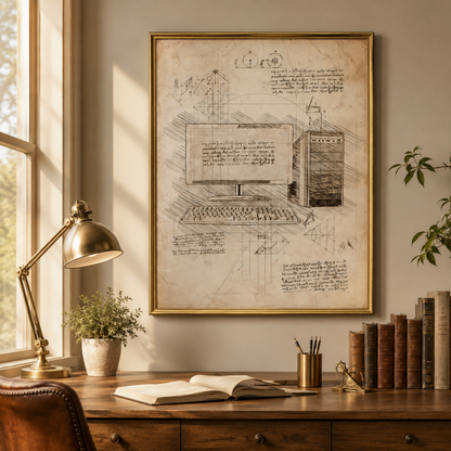 Vintage Desktop Computer Blueprint Canvas Print