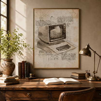 Vintage Retro Computer Blueprint Canvas Print