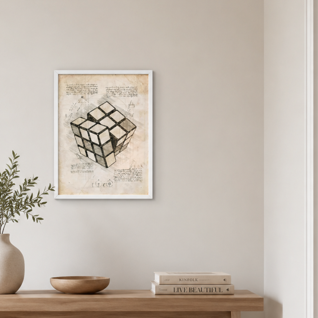 Vintage Puzzle Cube Blueprint Canvas Print