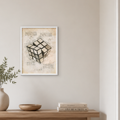 Vintage Puzzle Cube Blueprint Canvas Print