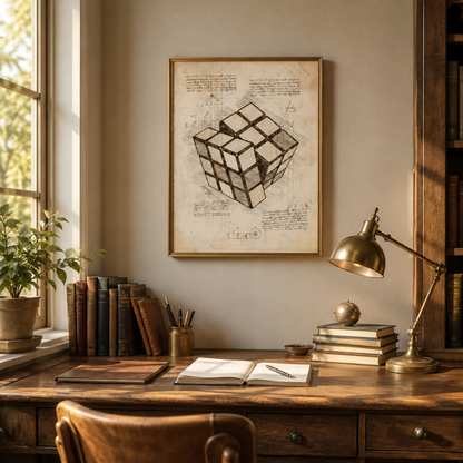 Vintage Puzzle Cube Blueprint Canvas Print