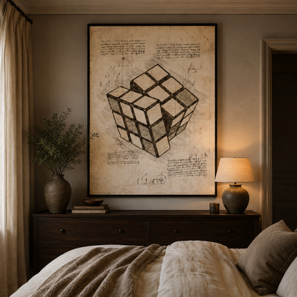 Vintage Puzzle Cube Blueprint Canvas Print
