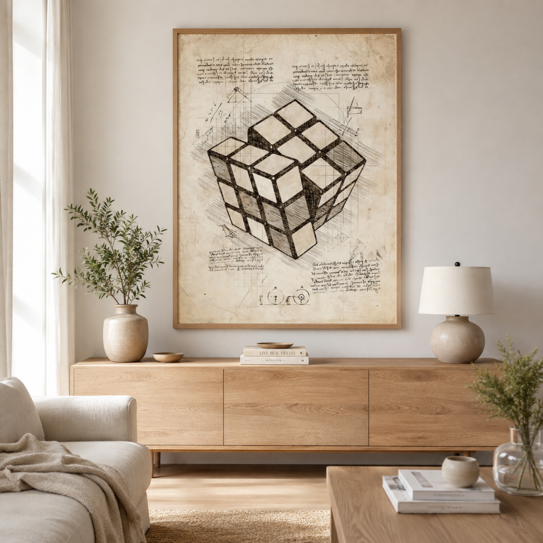 Vintage Puzzle Cube Blueprint Canvas Print