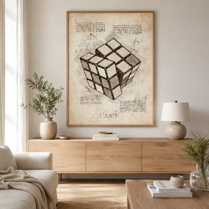 Vintage Puzzle Cube Blueprint Canvas Print