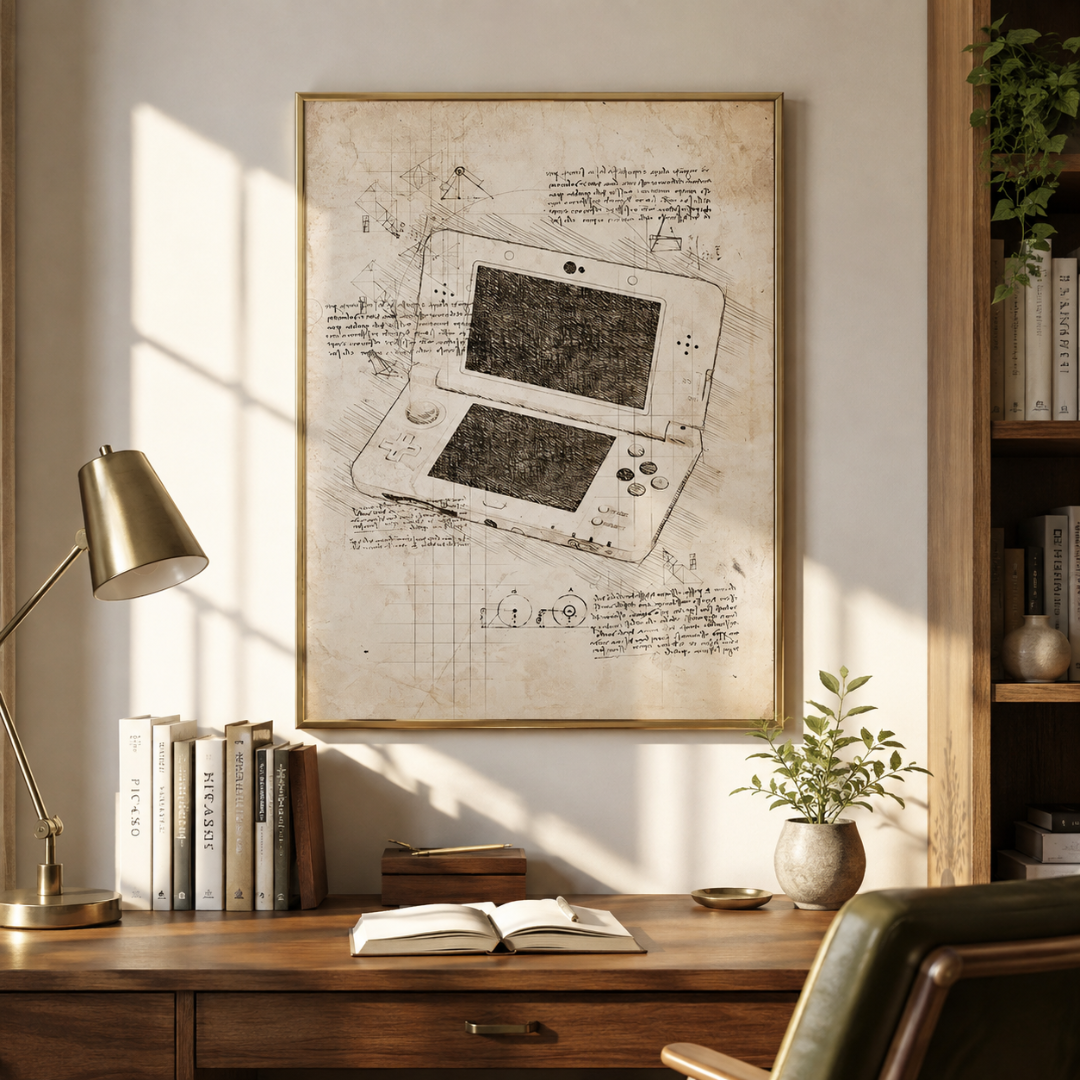 Vintage Handheld Gaming Console Blueprint Canvas Print