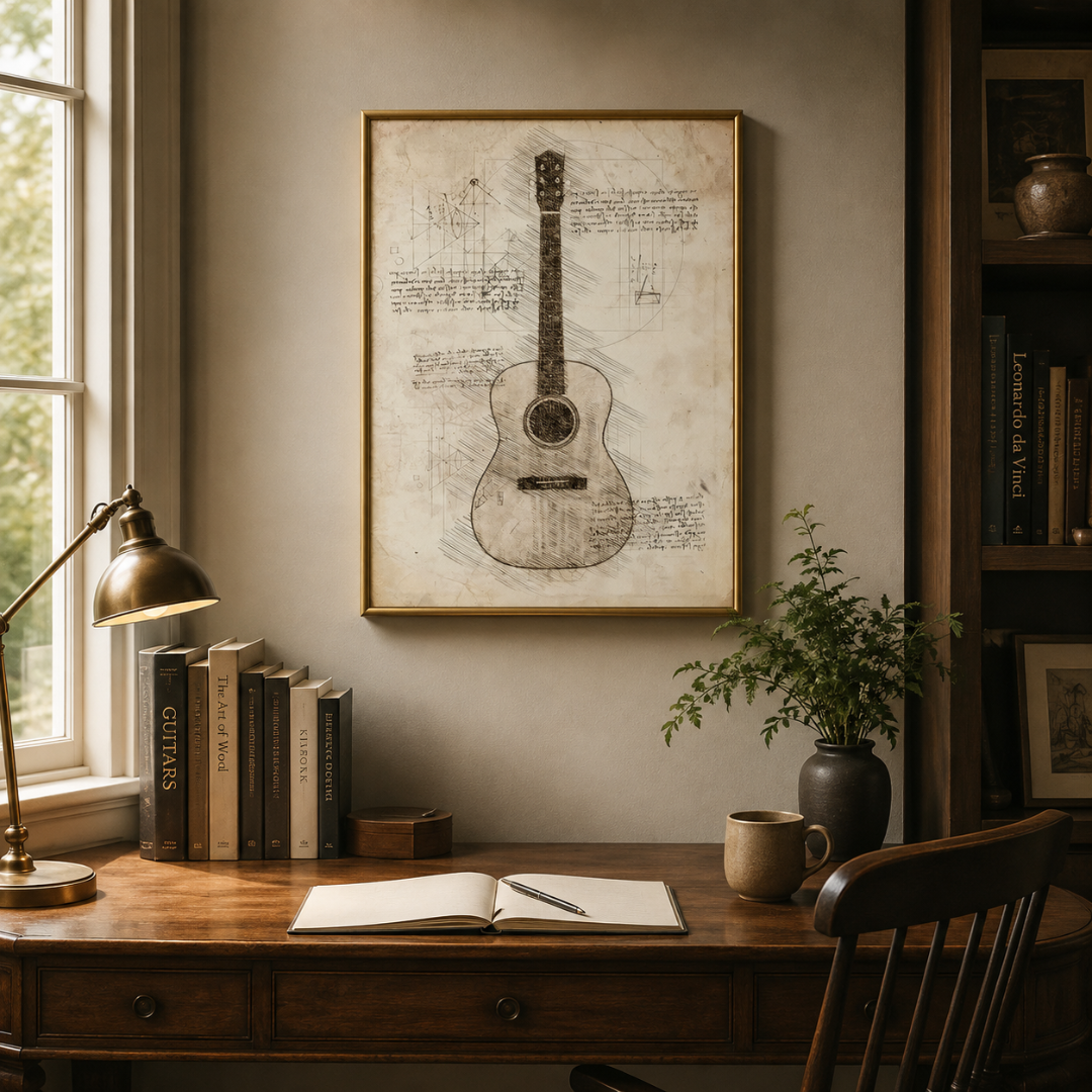 Vintage Acoustic Guitar Blueprint Canvas Print