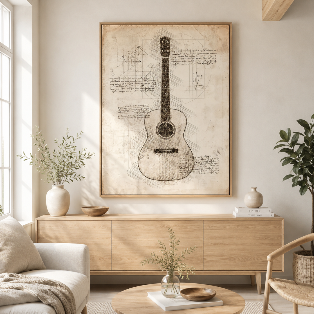 Vintage Acoustic Guitar Blueprint Canvas Print