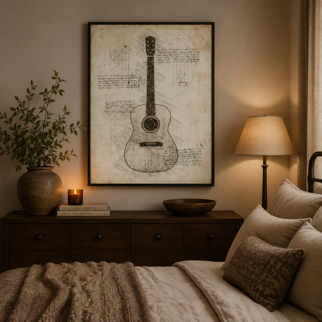 Vintage Acoustic Guitar Blueprint Canvas Print