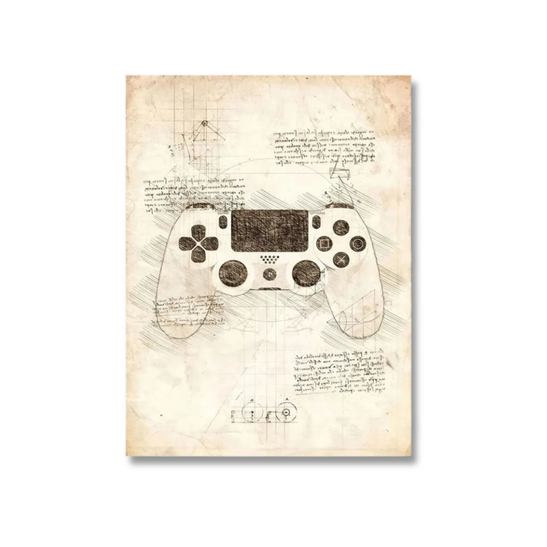 Vintage Dual Analog Gaming Controller Blueprint Canvas Print