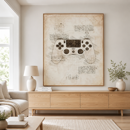 Vintage Dual Analog Gaming Controller Blueprint Canvas Print