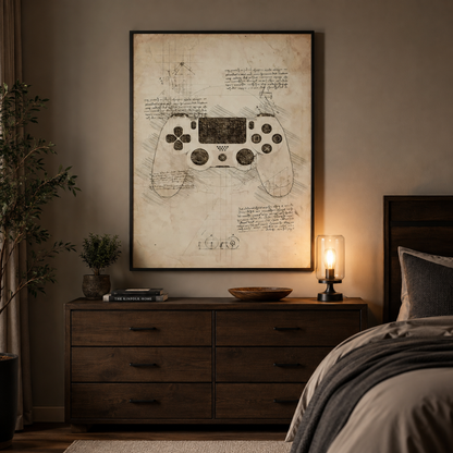 Vintage Dual Analog Gaming Controller Blueprint Canvas Print