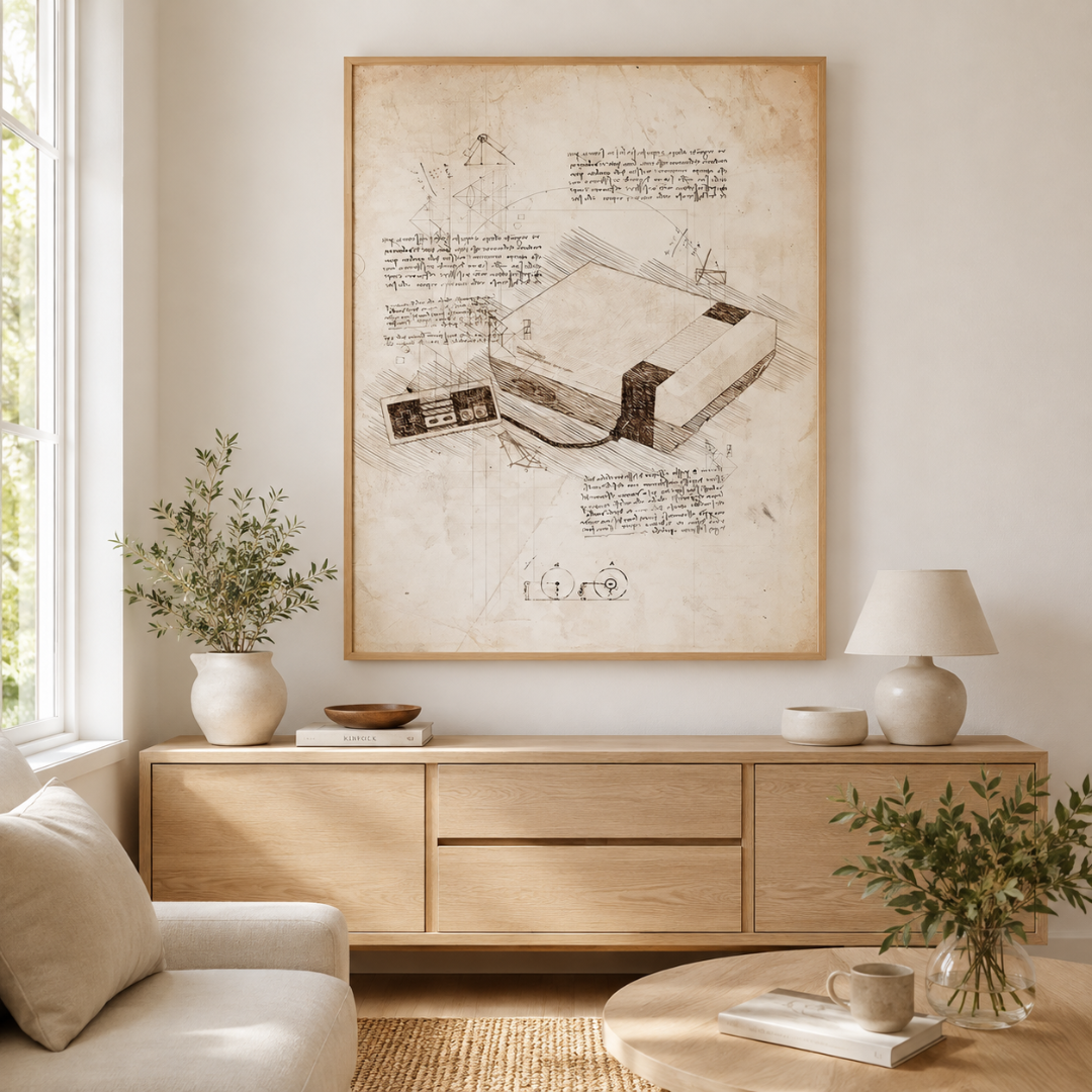 Vintage 8-Bit Gaming Console Blueprint Canvas Print