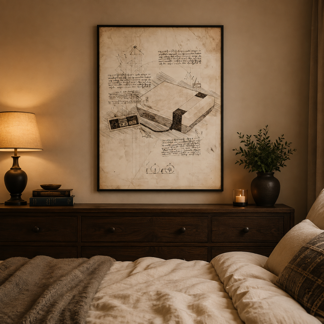 Vintage 8-Bit Gaming Console Blueprint Canvas Print