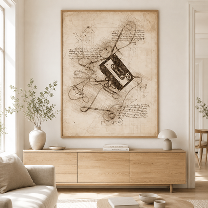 Vintage Cassette Tape Blueprint Canvas Print