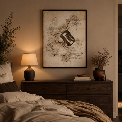 Vintage Cassette Tape Blueprint Canvas Print