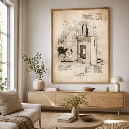 Vintage Portable Cassette Player Blueprint Canvas Print