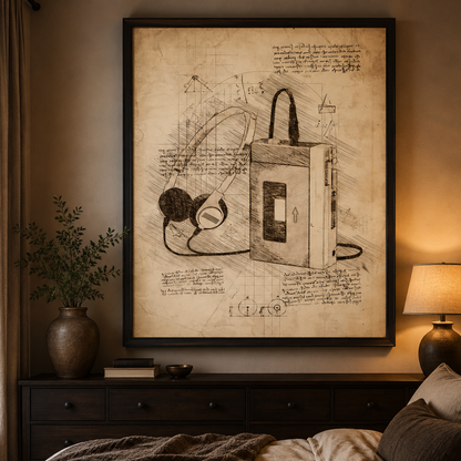 Vintage Portable Cassette Player Blueprint Canvas Print
