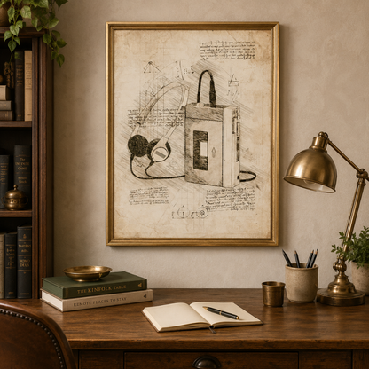 Vintage Portable Cassette Player Blueprint Canvas Print