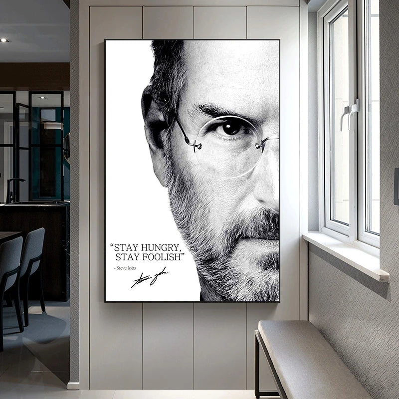 classic portrait canvas of Steve Jobs in modern minimalist style