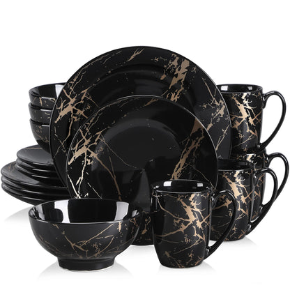 LOVECASA Black & Gold Porcelain Dinnerware Set