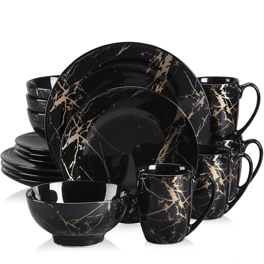 LOVECASA Black & Gold Porcelain Dinnerware Set