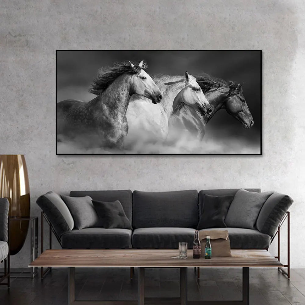 three running horses dynamic animal canvas wall art