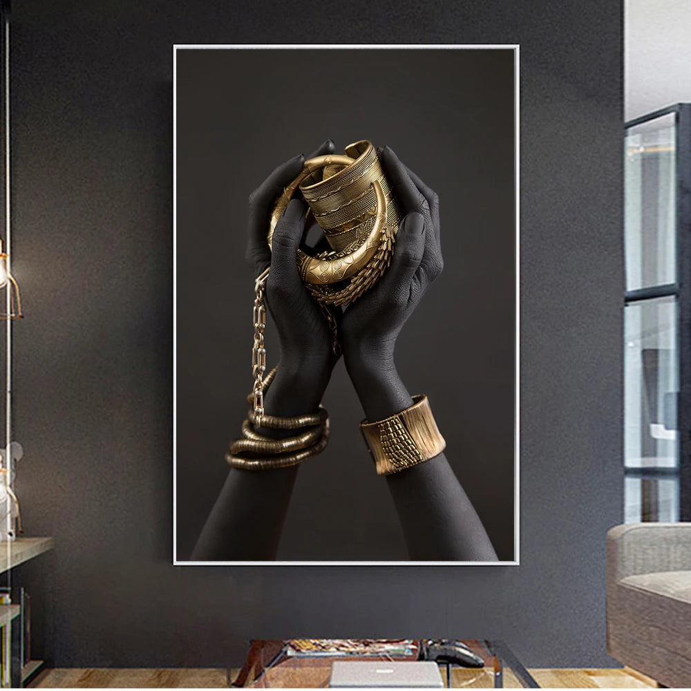 Woman’s Hand Gold Jewelery Canvas