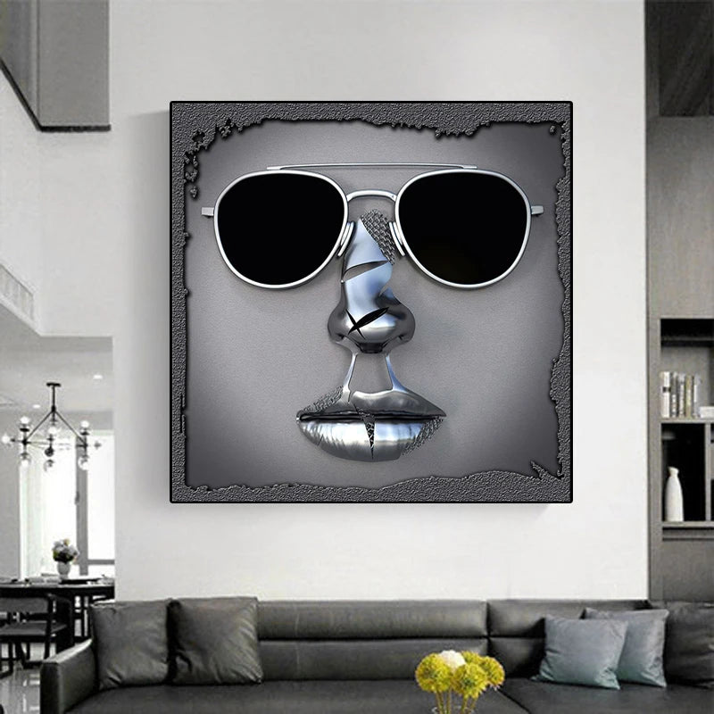 Modern 3D metal lovers sculpture motif canvas wall art