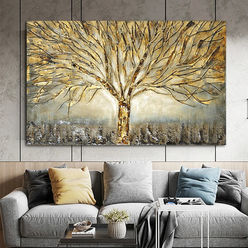golden tree of life symbolic oil painting canvas