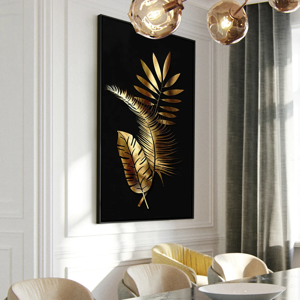 abstract flowering tree with golden leaves oil canvas wall art