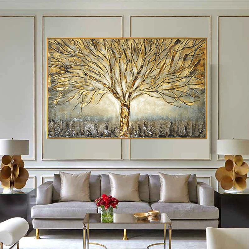 golden tree of life symbolic oil painting canvas