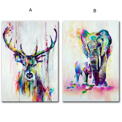 Watercolor Elephant & Deer Canvas Print